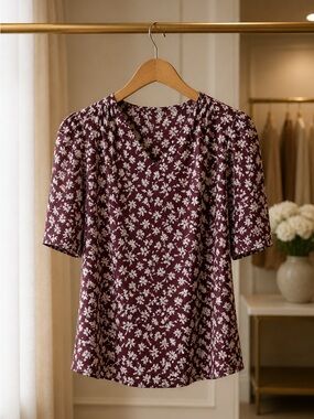 CeCe brand, size small, maroon with white floral pattern